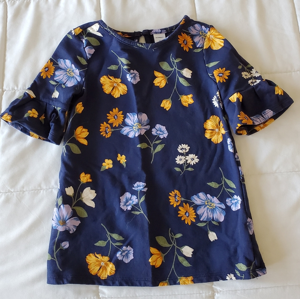 2T Navy and Mustard Yellow Flowered Dress